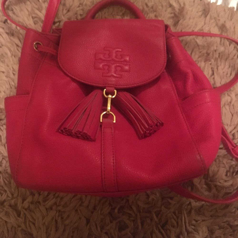 Tory Burch Red Leather Tassel Backpack